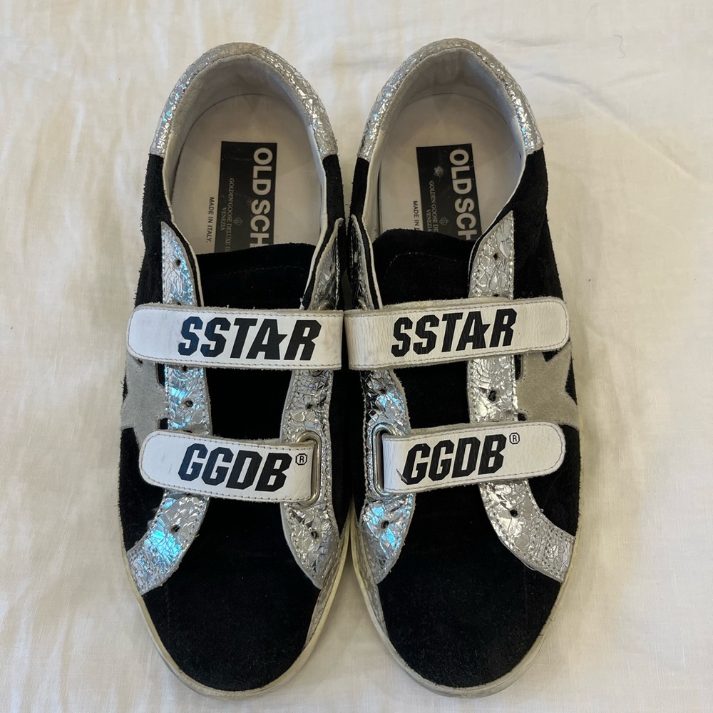 Golden Goose Velcro Old School black suede silver sz 40